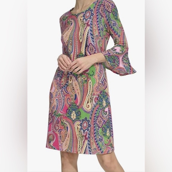 Tommy Hilfiger Paisley Print Multicolor 3/4 Sleeve Dress Size 10 - Picture 1 of 11